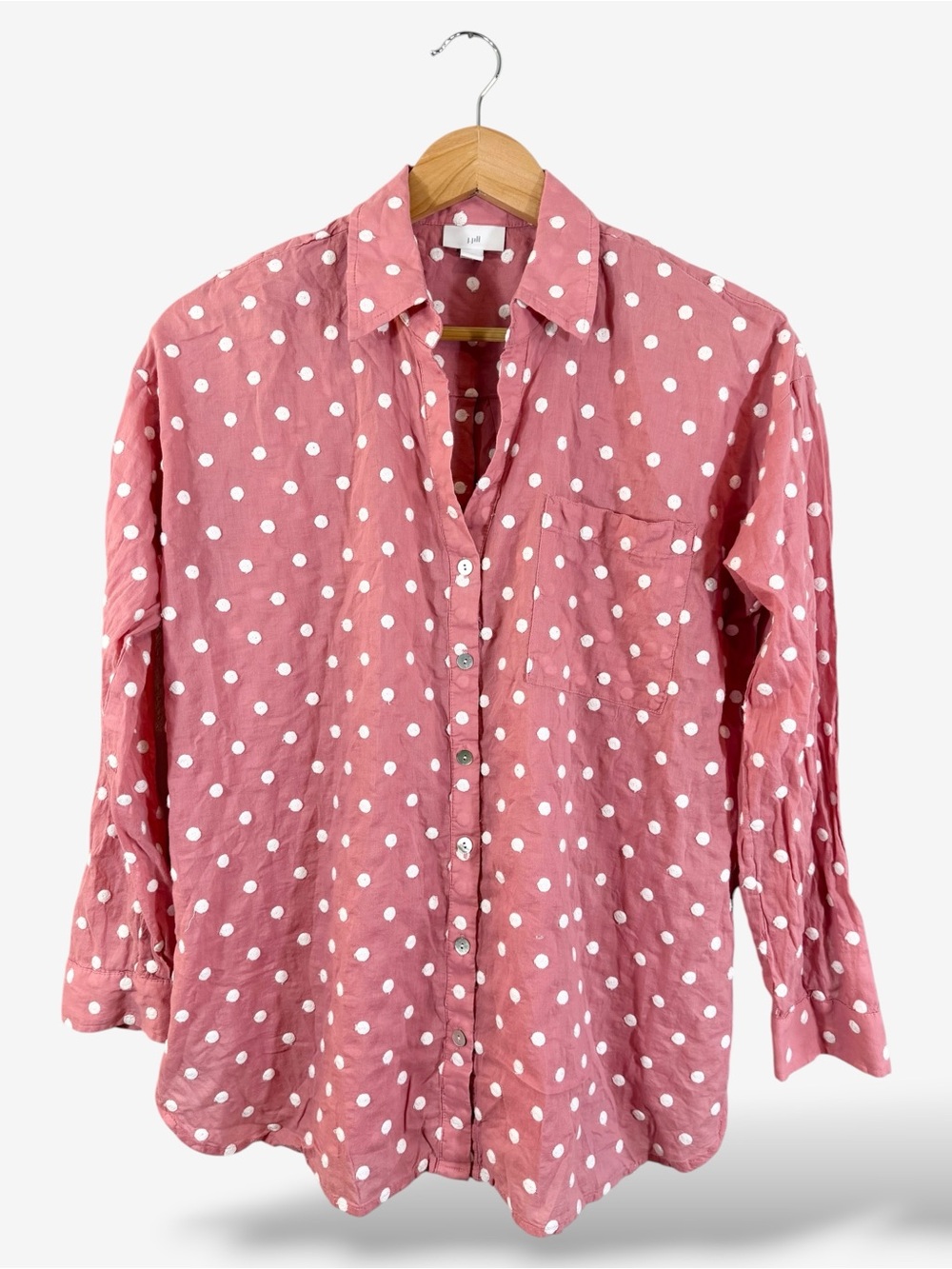 J. Jill Button Down Shirt Size S Mauve Pink Polka Dot Long Sleeve Casual Preppy